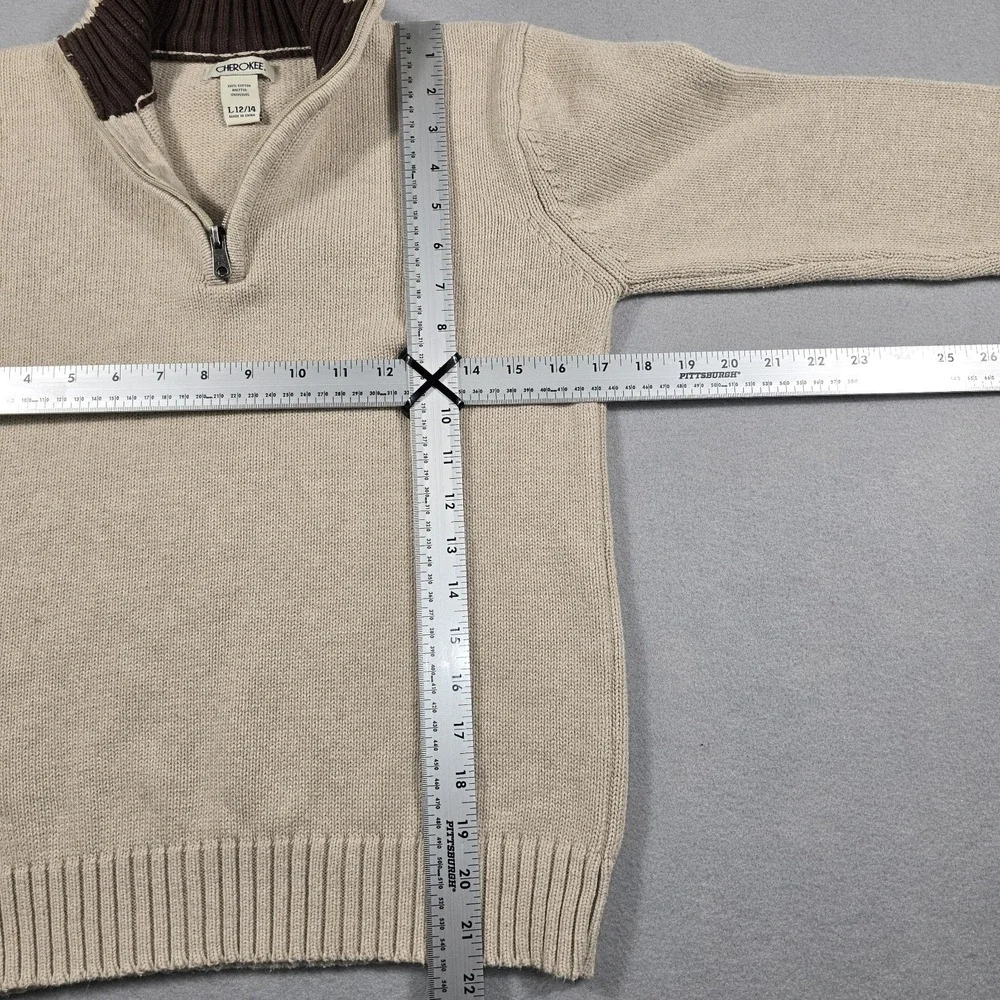 Cherokee Kids L 12/14 Tan Quarter‎ Zip Sweater Mock Neck Cotton Ribbed Trim